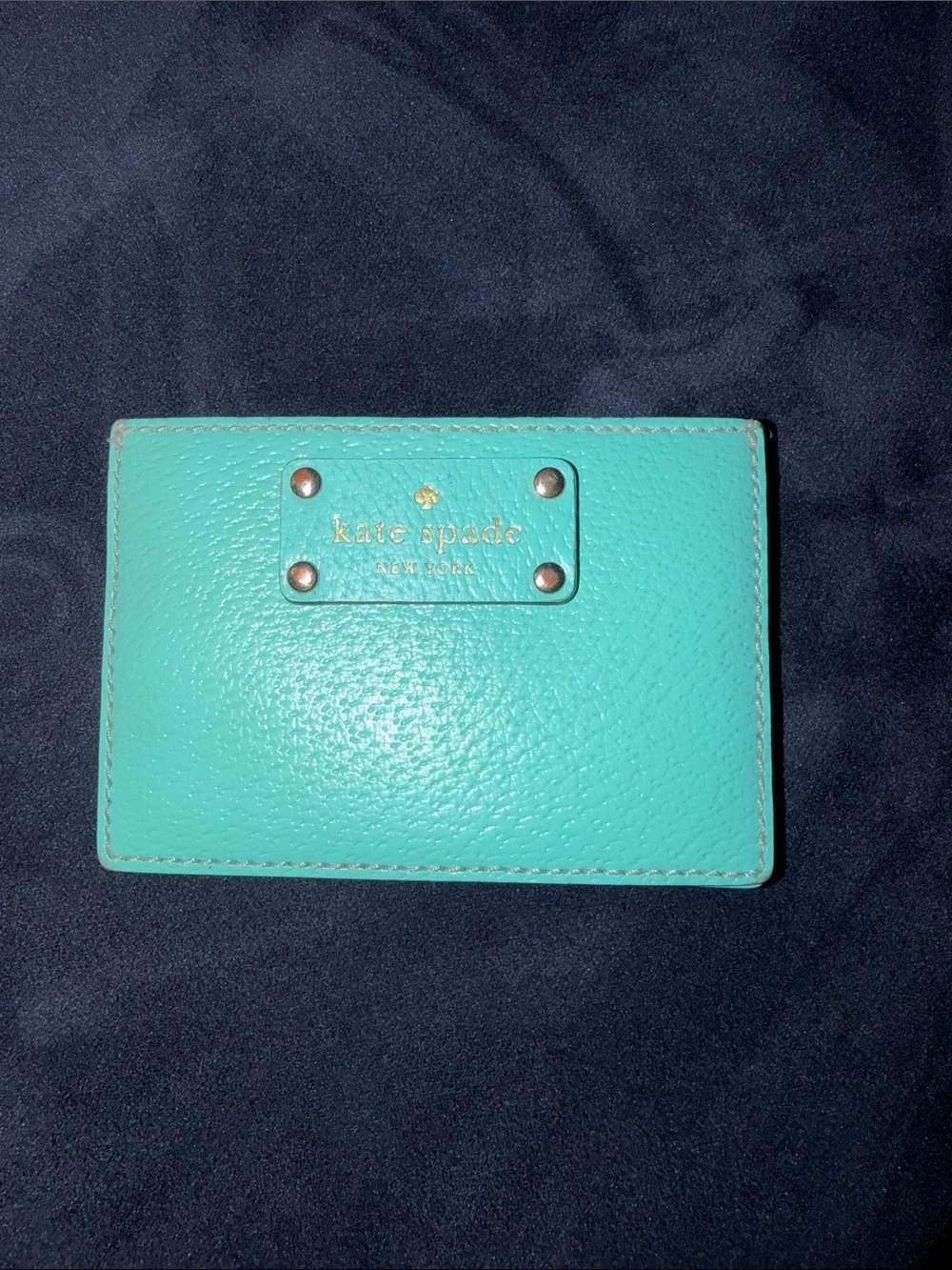 kate spade Turquoise Leather Card & Key Holder with Gold Logo